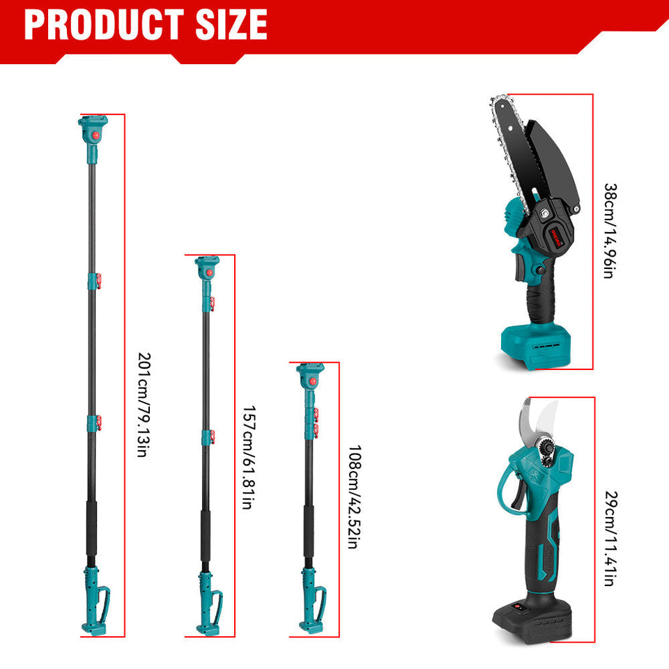 Kit combinato ONEVAN 6" Motosega e potatore da 25 mm con asta telescopica da 2 m Brushless Cordless